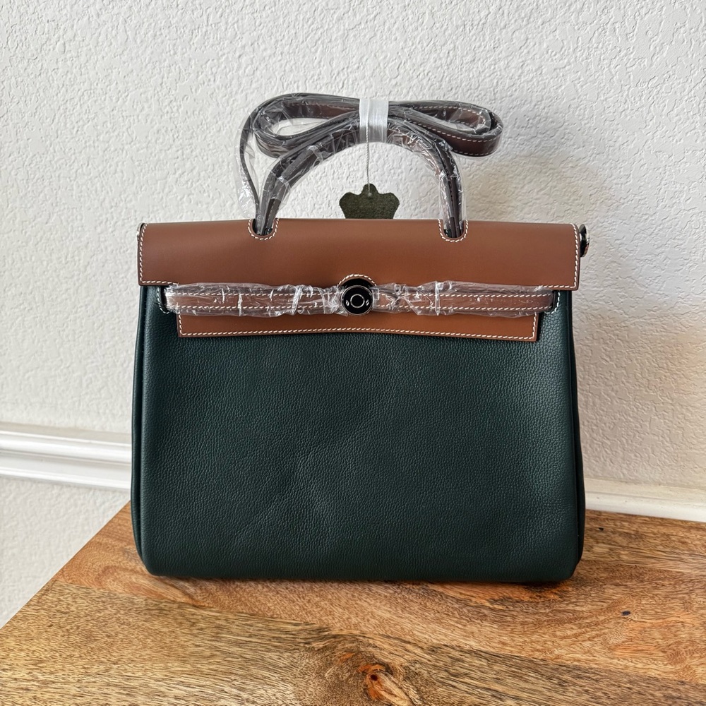 LEATHER INSIDE & OUT | Green Tan Leather 31 Her Ladies' Crossbody Bag Satchel B1